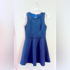 Forever 21 dress sleeveless fit & flare A-line navy blue & black jacquard dot Sm